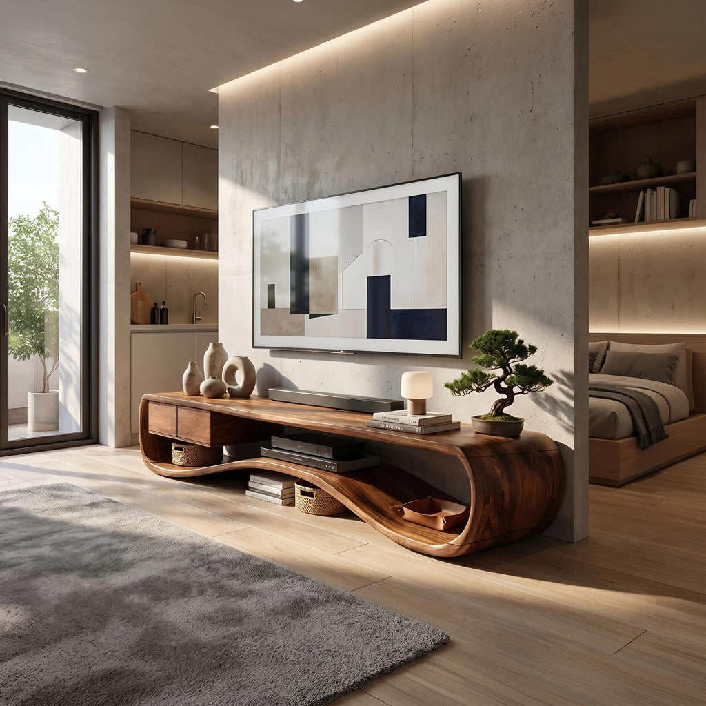 Minimalist Clean Line Wood TV Console, Compact Media Stand & Entertainment Center for Small Apartments