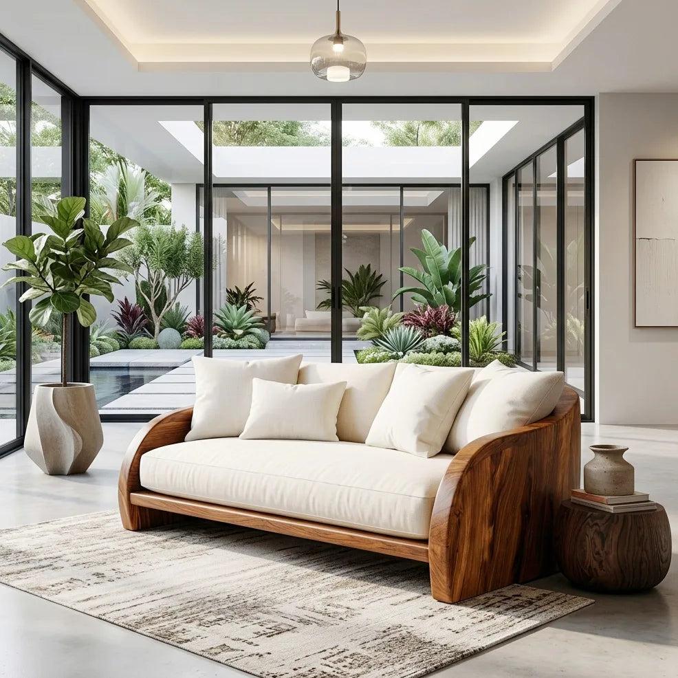 Organic Rounded Curved Wooden Sofa For Living Room