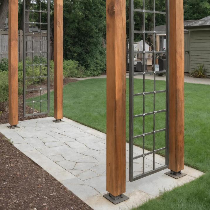 Modern Wood Garden Pergola With Metal Trellis Panels For Backyard