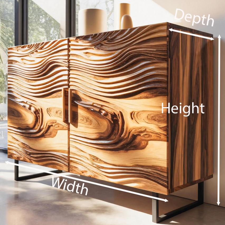 Modern Wavy Wood Sideboard Sculptural Cabinet For Entryway Or Living Room