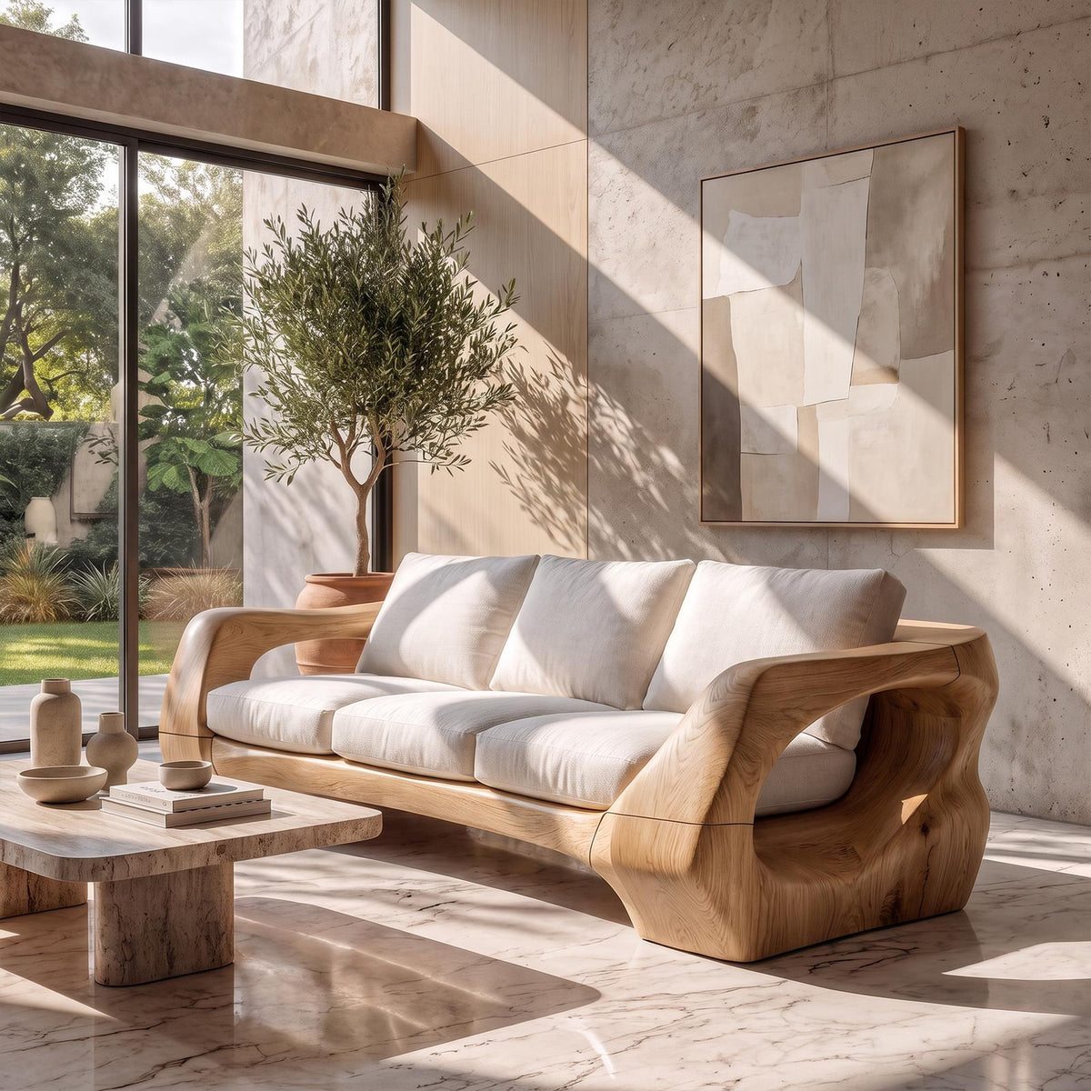 Natural Sculptural Sofa For Living Room And Lounge Area