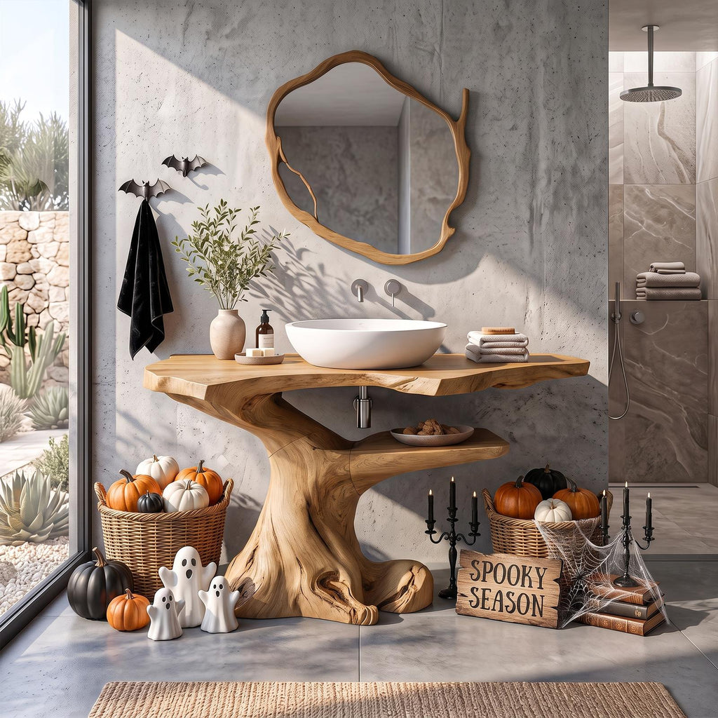 Modern Halloween Bathroom Vanity With Asymmetrical Base For Bathroom