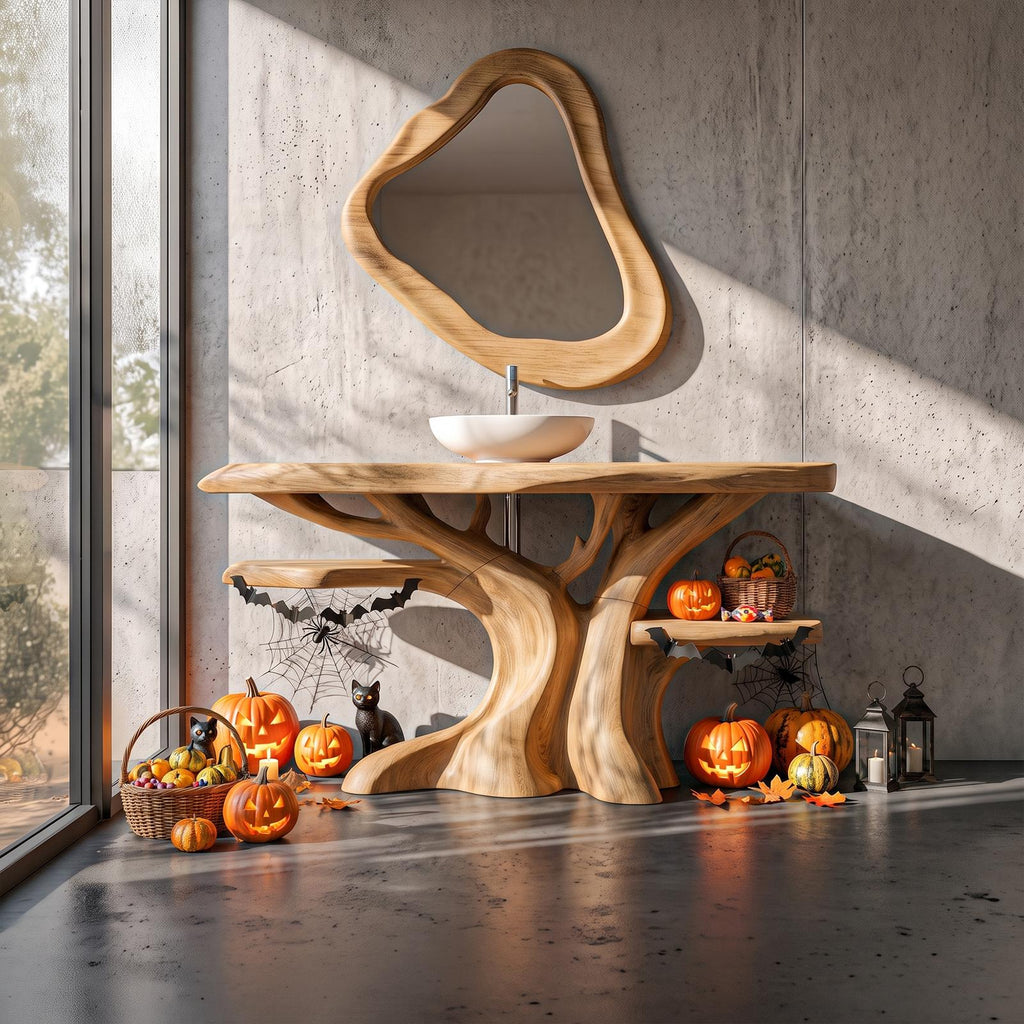 Natural Halloween Freestanding Bathroom Vanity With Bottom Storage For Bathroom