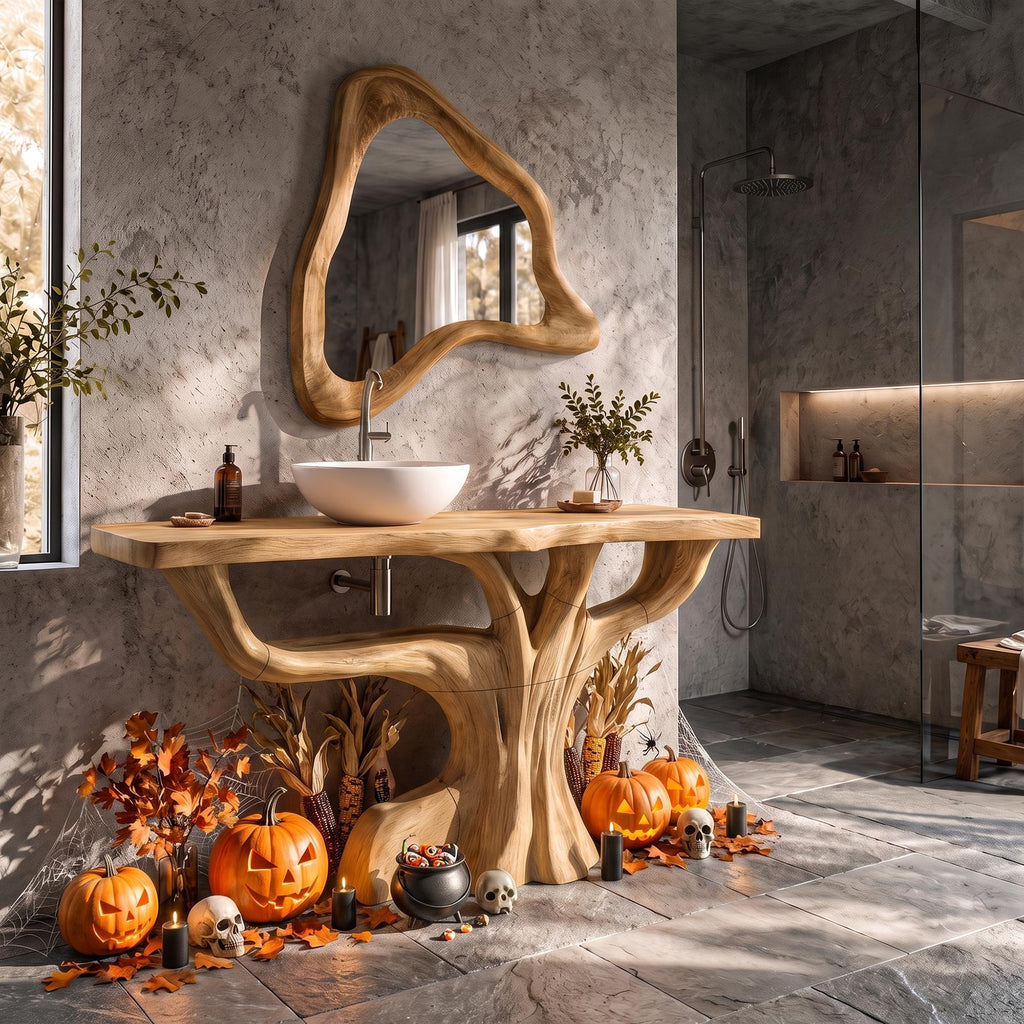 Contemporary Halloween Single Bathroom Vanity With Branch Inspired Base For Bathroom