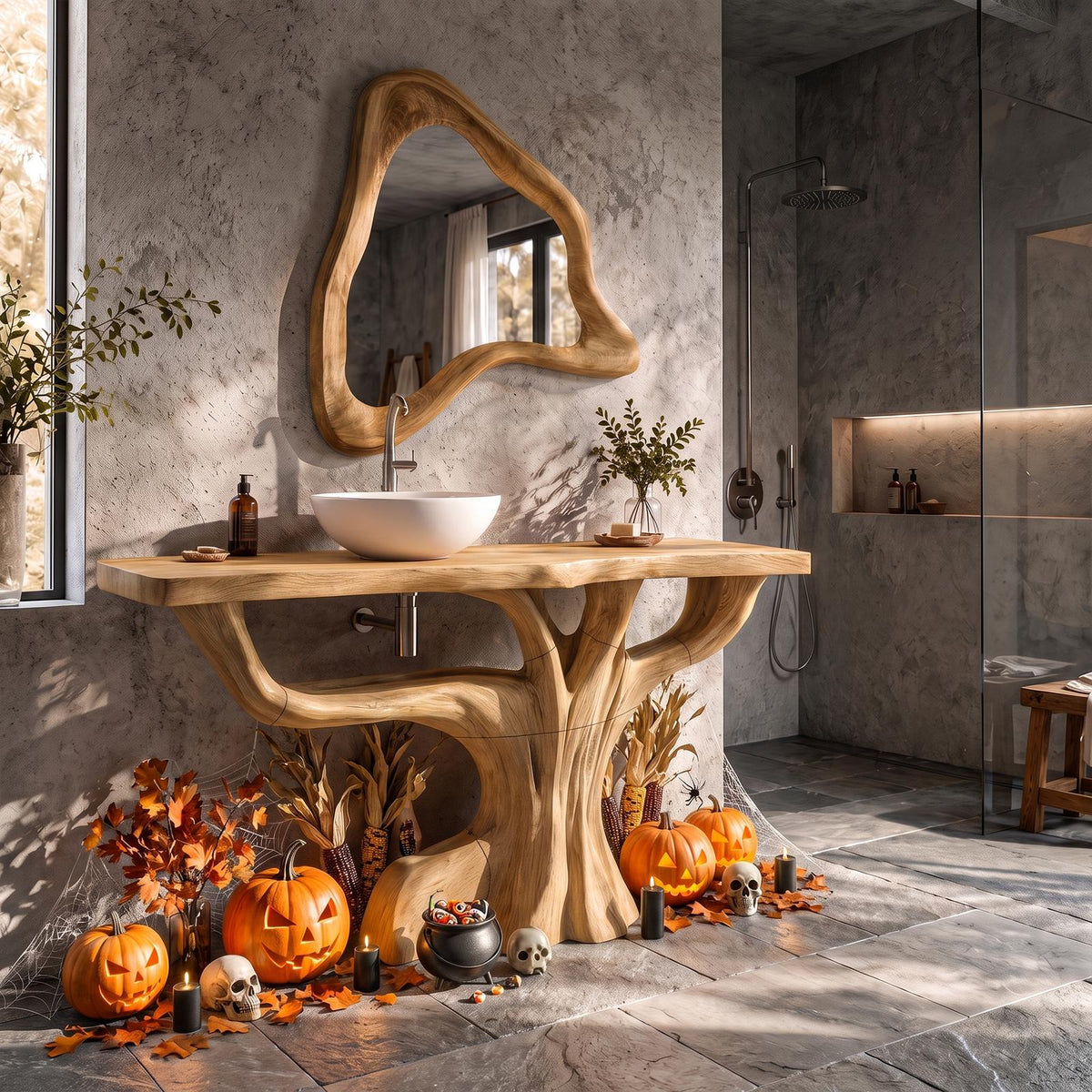 Contemporary Halloween Single Bathroom Vanity With Branch Inspired Base For Bathroom