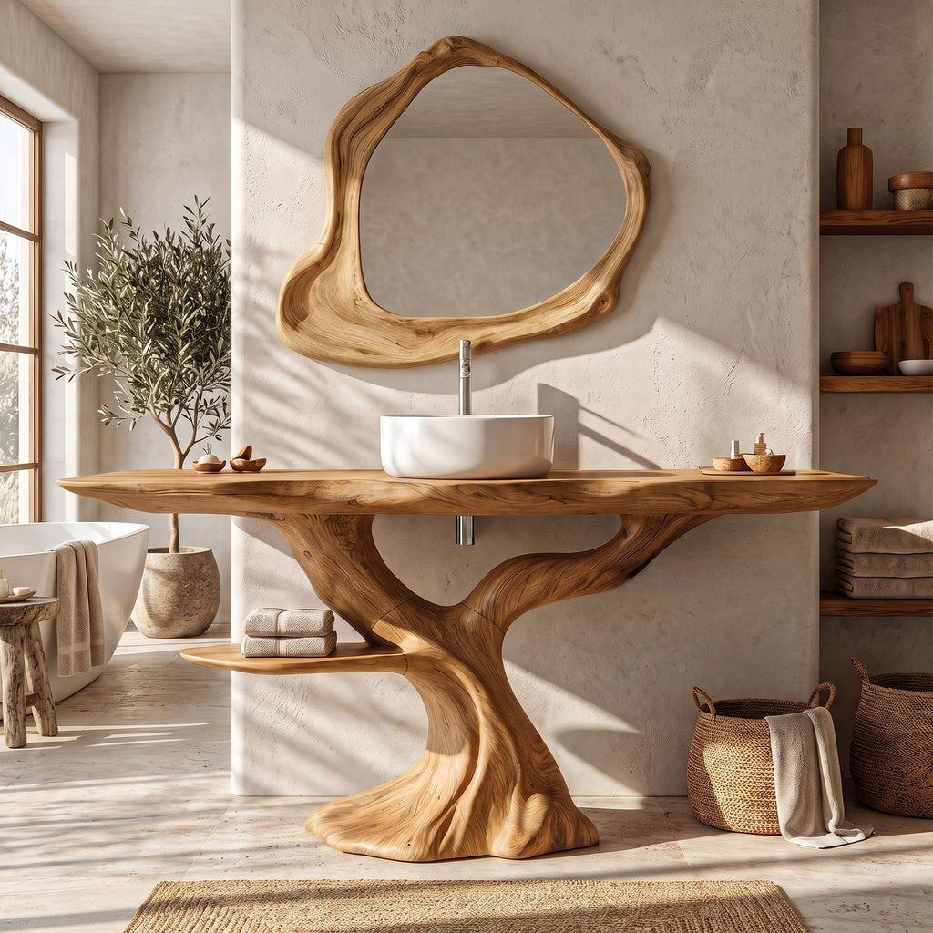 Rustic Bathroom Vanity With Bold Tree Root Design For Bathroom