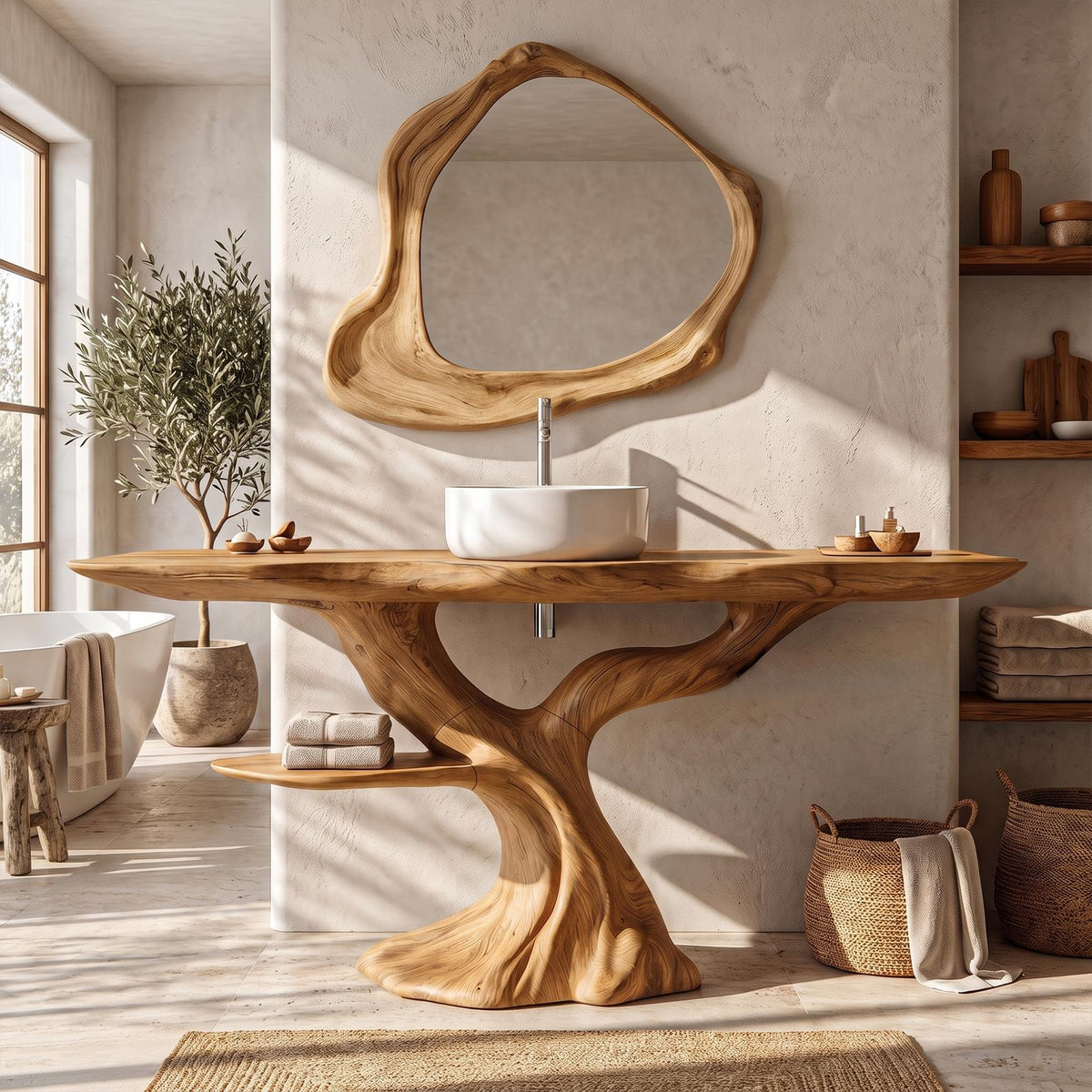 Rustic Bathroom Vanity With Bold Tree Root Design For Bathroom