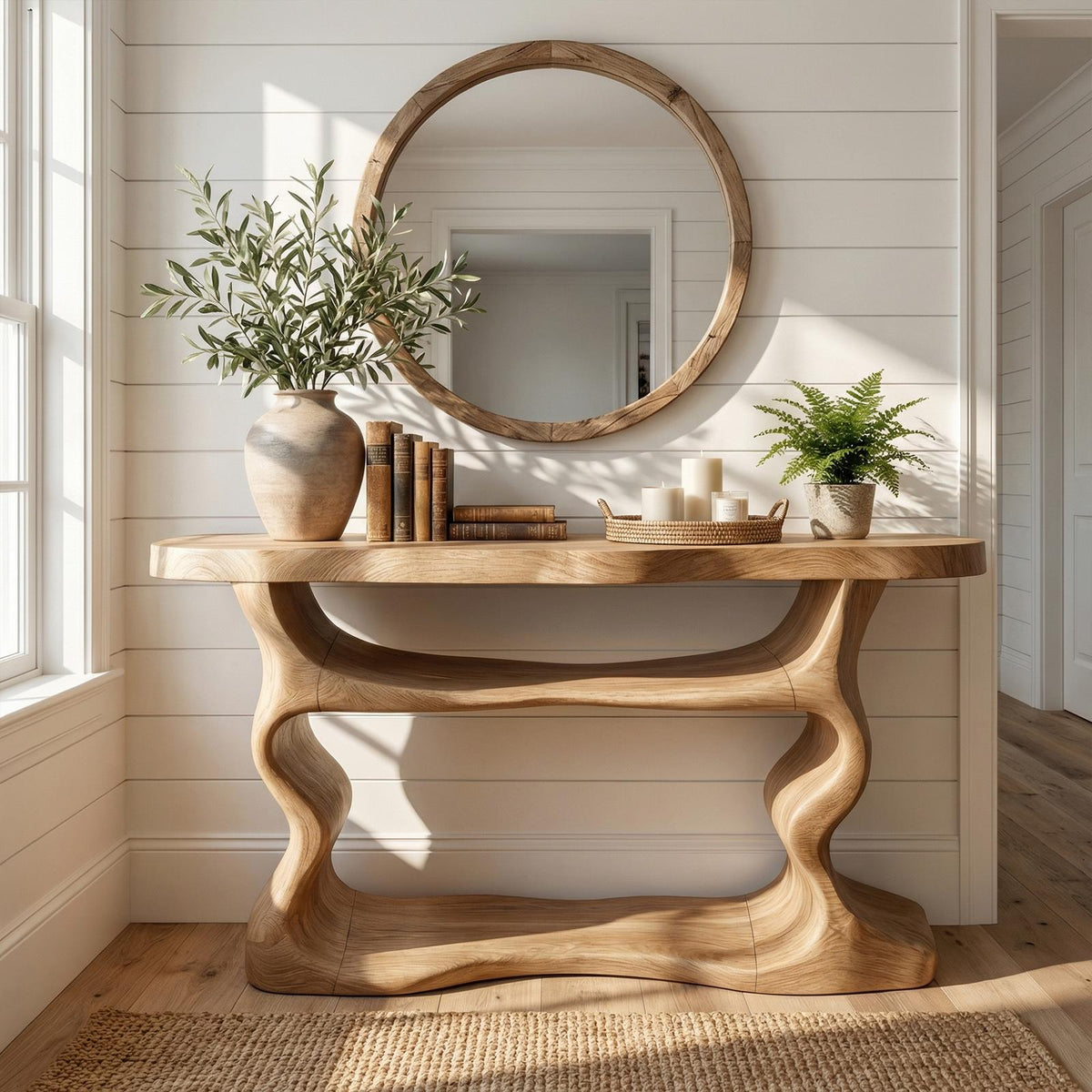 Scandinavian Console Table, Solid Wood Mid-Century Modern Sofa Table for Living Room & Entryway