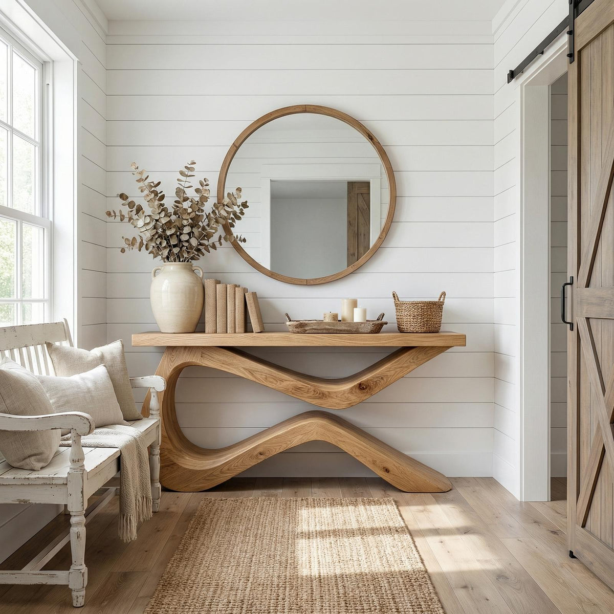 Spry Interior Infinity Loop Console Table, Solid Wood Sculptural Flowing Design, Modern Entryway & Living Room Accent, SINLKICS556