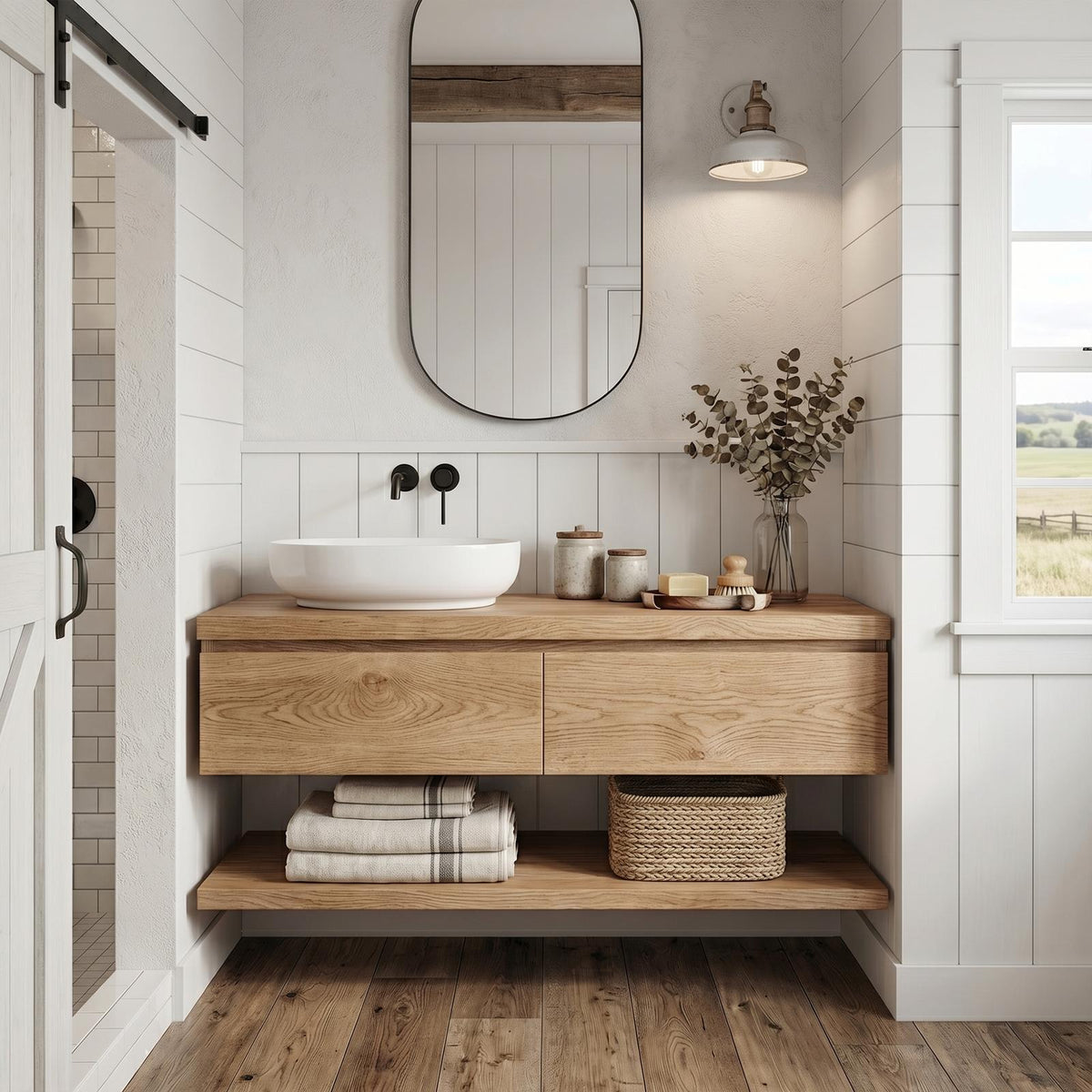 Spry Interior Mid Century Bathroom Vanity Cabinet, Solid Wood Single Washstand with Drawer for Small Space, Wall Mounted Floating SINLKIBRV202