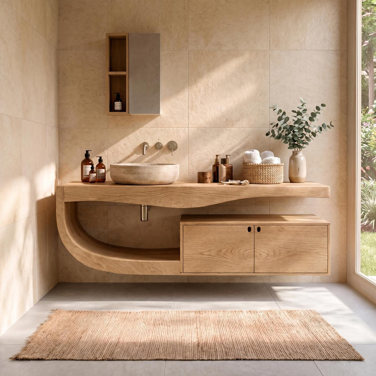 Spry Interior Wall Mounted Wooden Bathroom Vanity, Floating Solid Wood Storage Cabinet & Sink Base for Modern Powder Room Decor, SINLKIBRV300