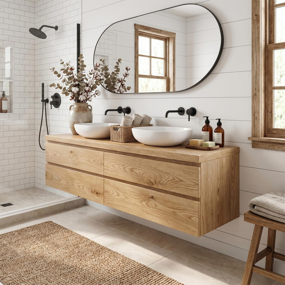 Rustic Bathroom Vanity Cabinet Natural Wood Wall Mounted Vanity SINLKIBRV203