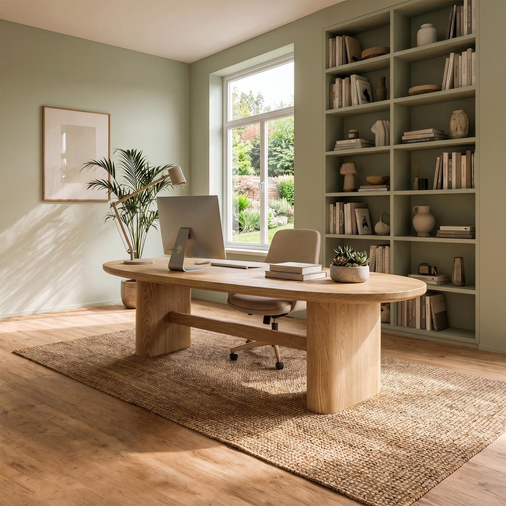 Modern Organic Wooden Desk, Natural Solid Wood Writing Desk with Sculptural Legs for Home Office