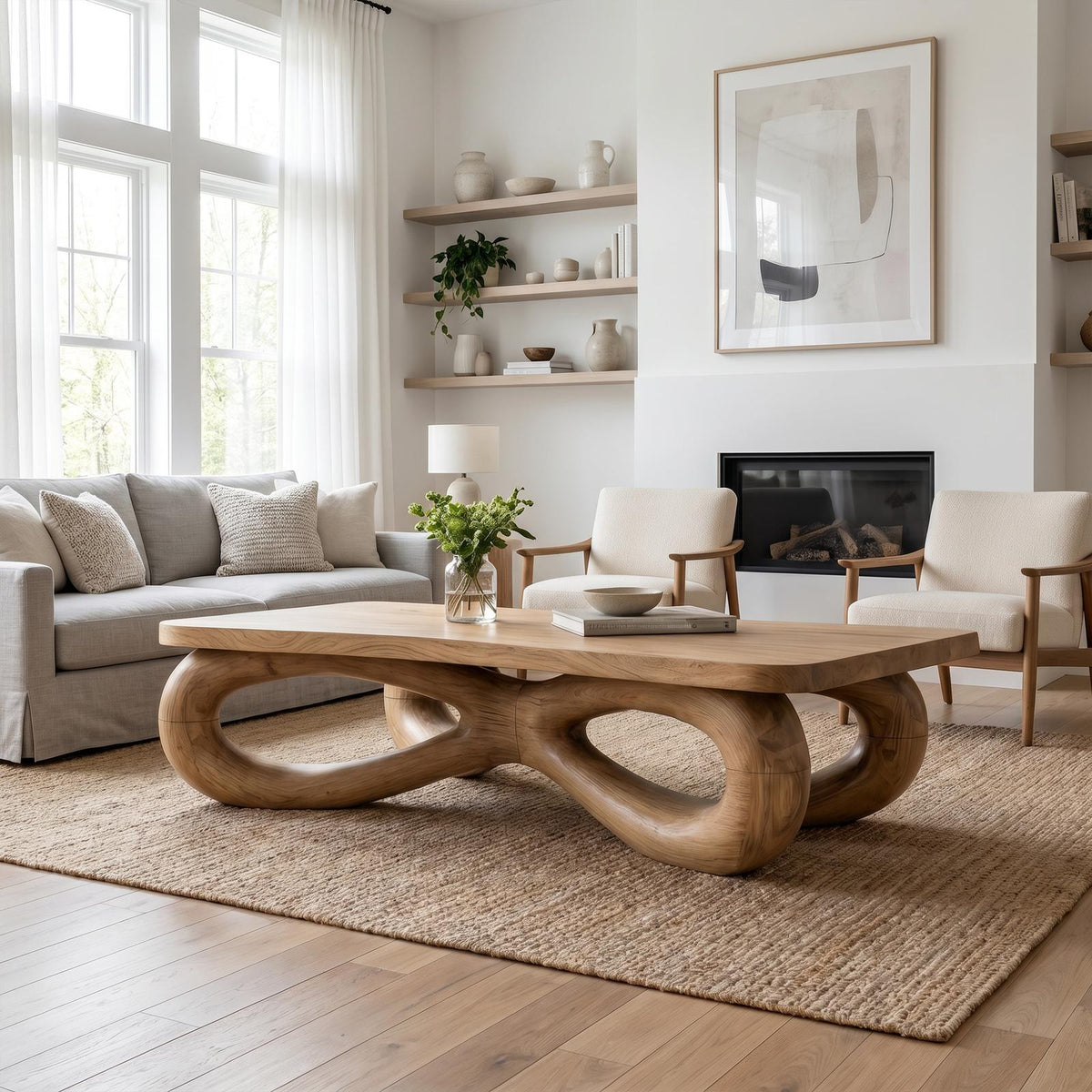 Sculptural Coffee Table With Organic Loop Design For Living Room SINLKICF415