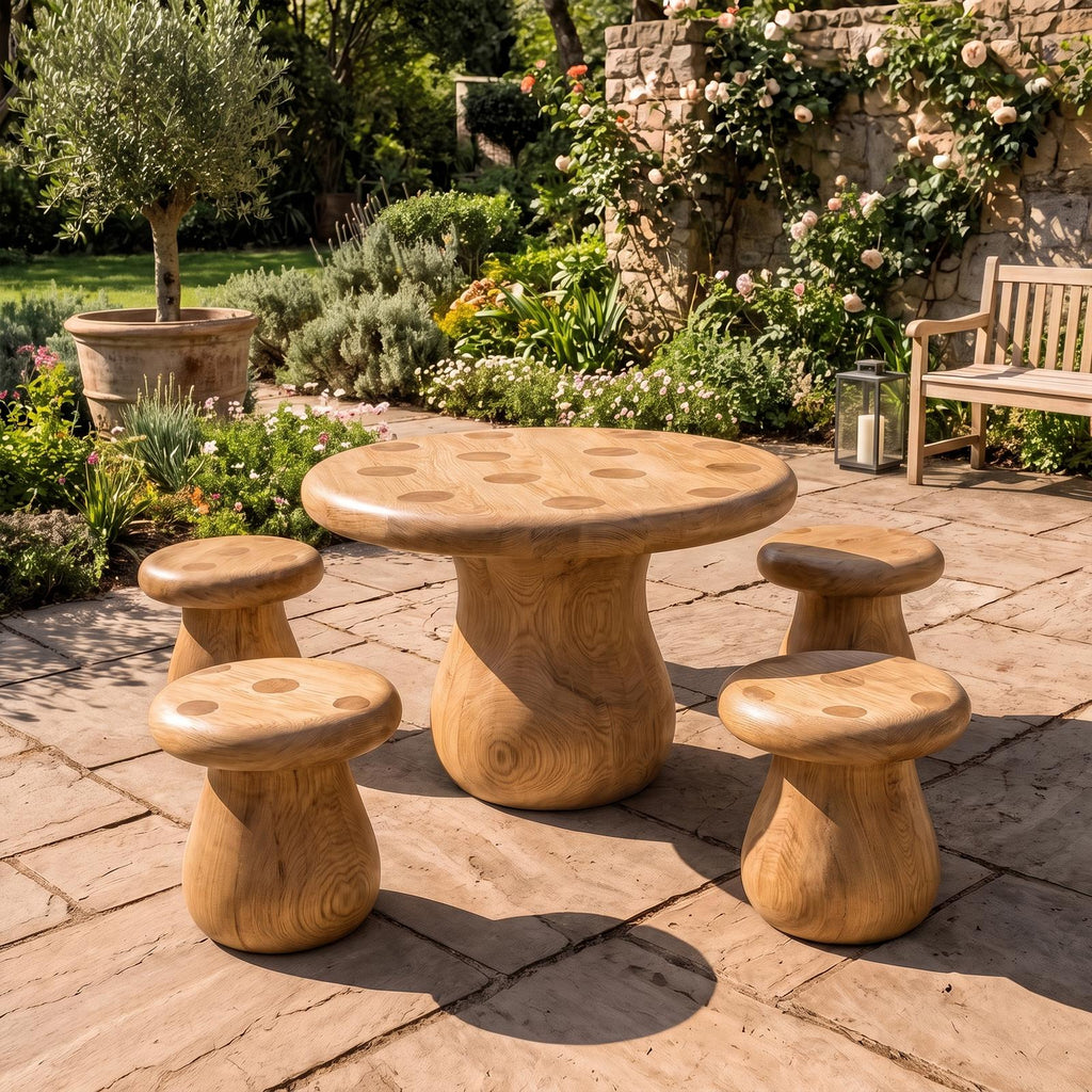 Rustic Round Dining Table With Tree Stump Design For Garden And Patio SINLKIDN218