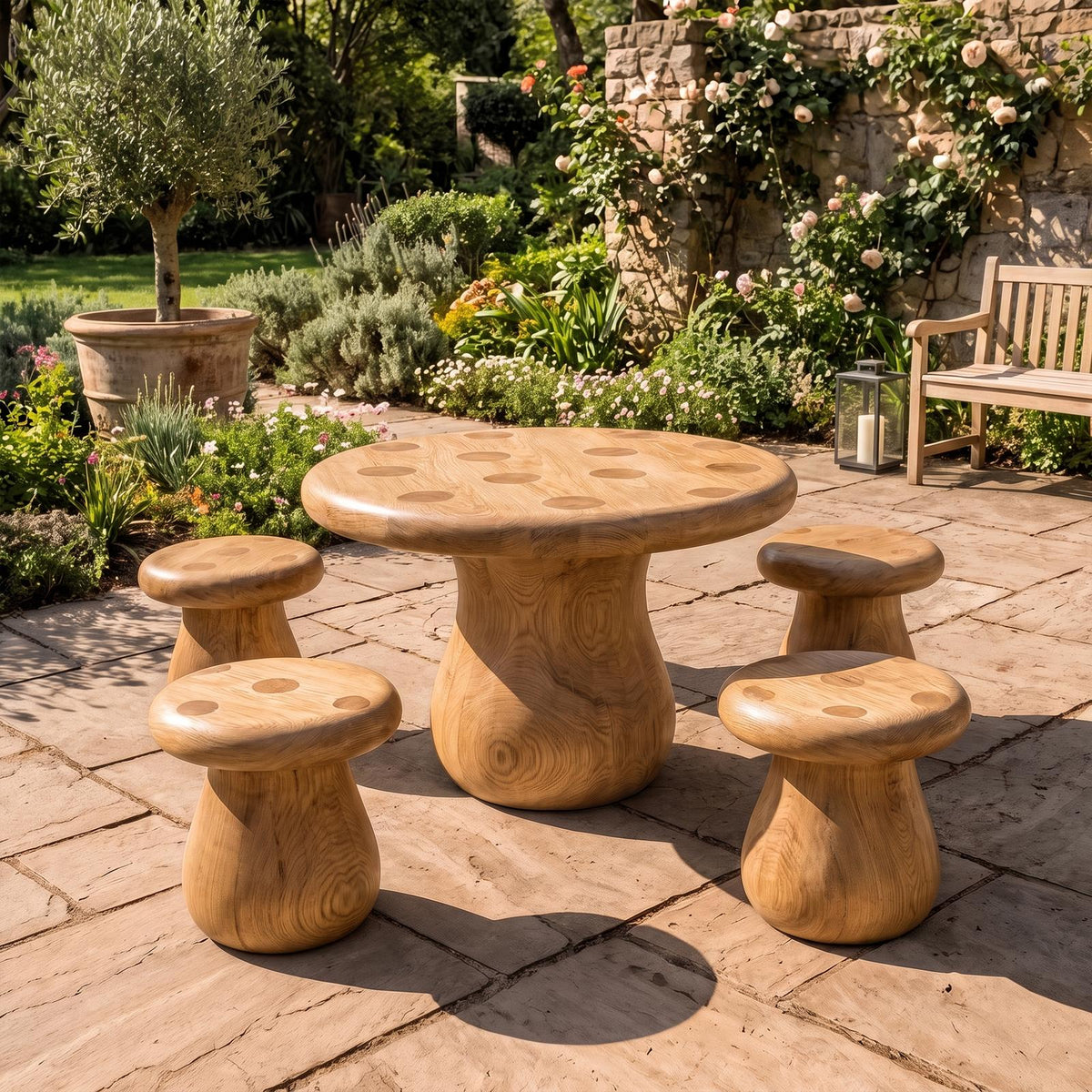 Rustic Round Dining Table With Tree Stump Design For Garden And Patio SINLKIDN218