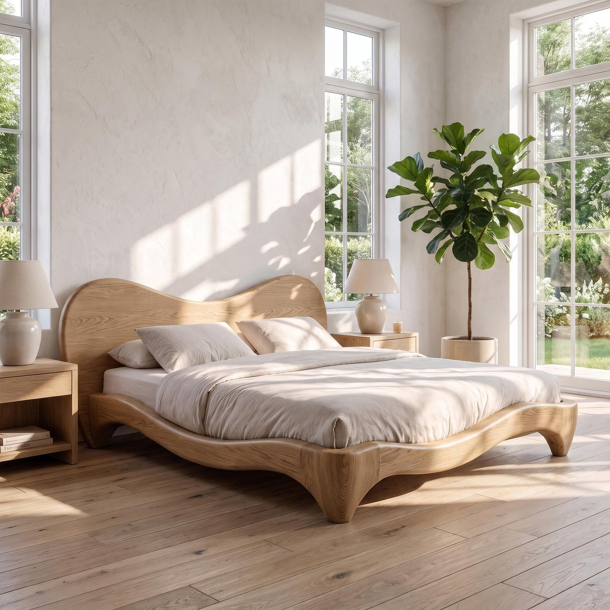 Organic Bed Frame With Sculptural Curved Design For Bedroom SINLKIWB135