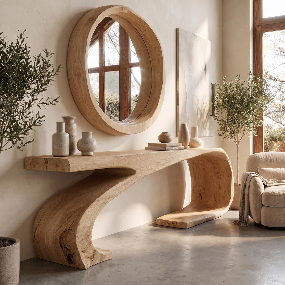 Modern Sculptural Console Table Organic Curved Base Design For Living Room Entryway SINLKICS674