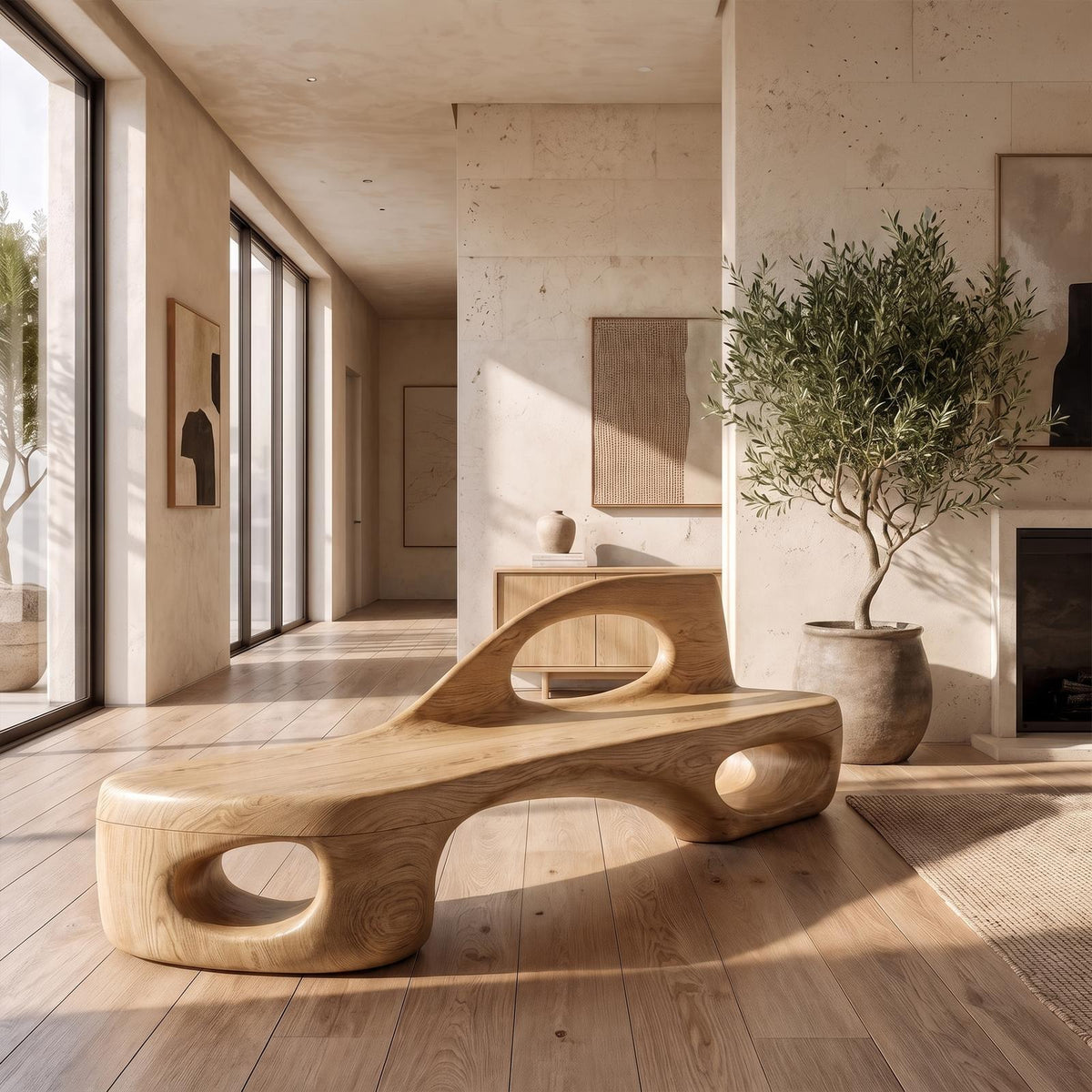 Minimalist Bench Handcrafted Organic Design For Entryway Hall SINLKIBEN140