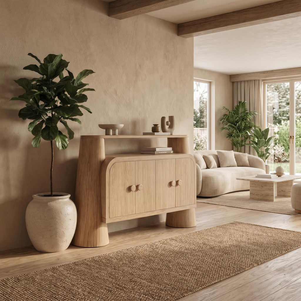 Minimalist Modern Storage Cabinet, Solid Wood Sideboard Credenza with Shelves for Living Room, Bedroom