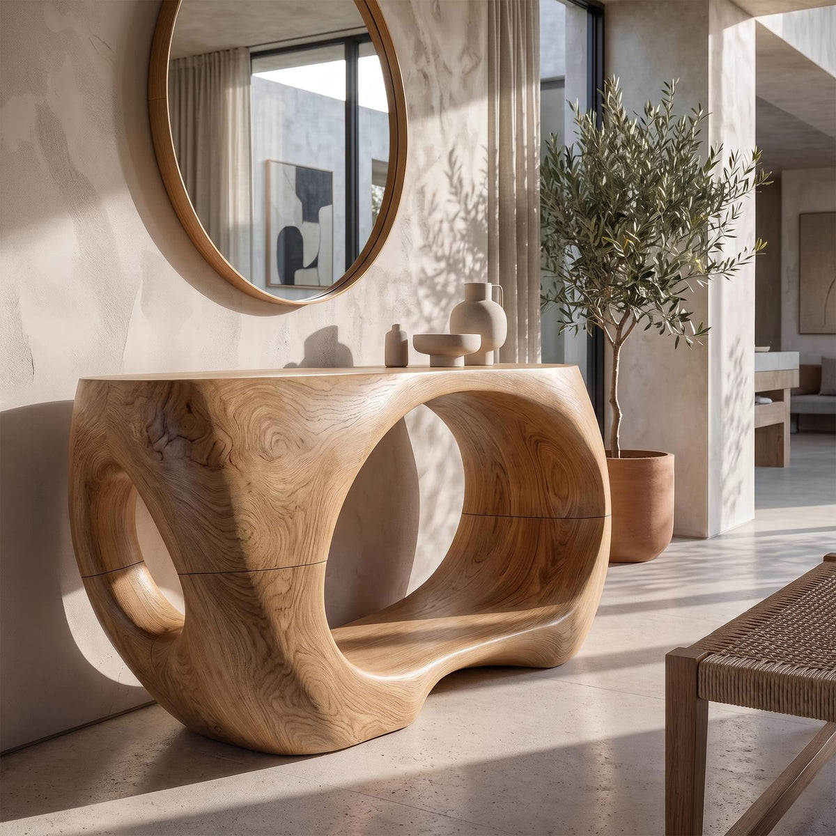 Sculptural Console Table Organic Double Arch Base Design For Entryway Foyer Hallway SINLKICS680