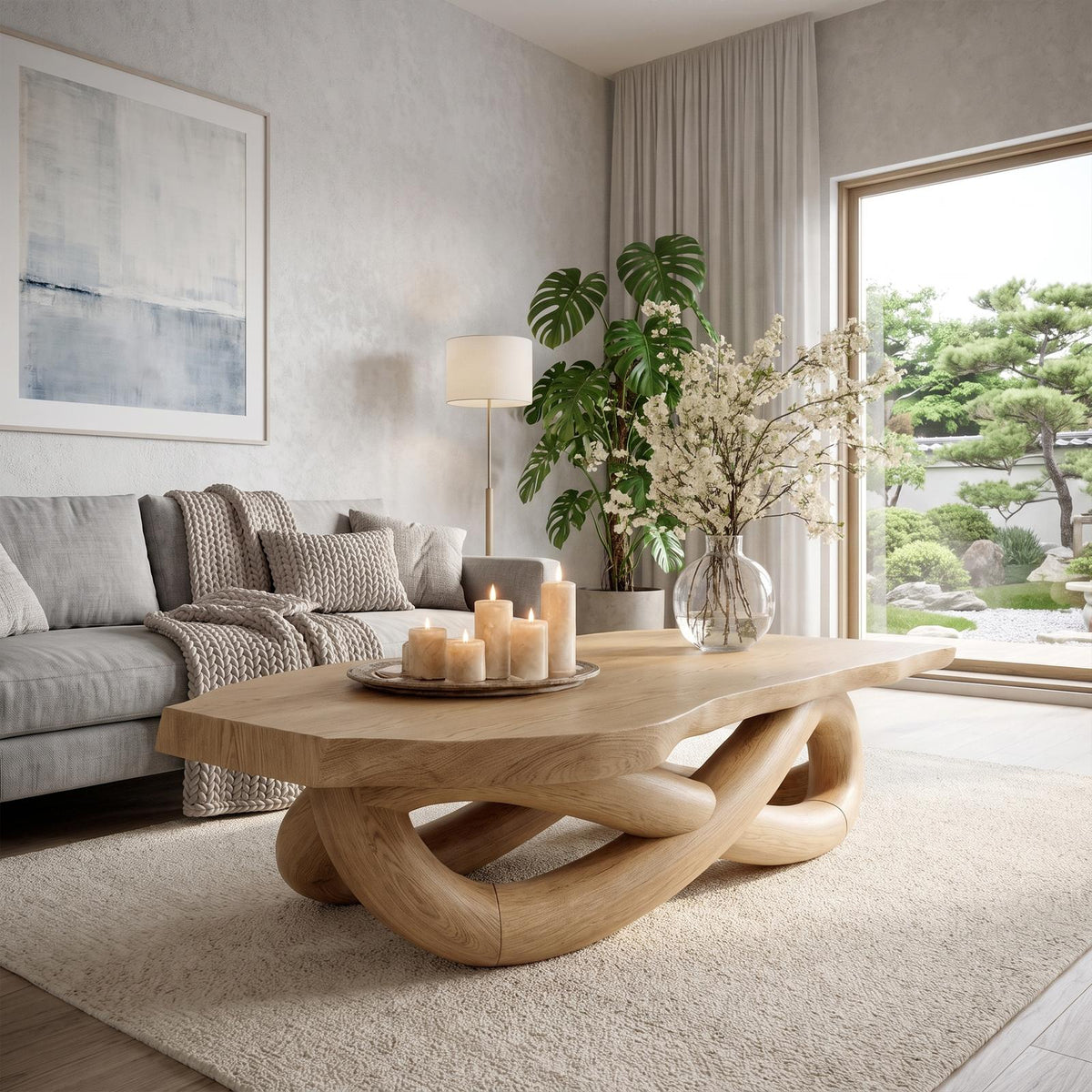 Modern Coffee Table With Twisted Sculptural Base For Living Room
