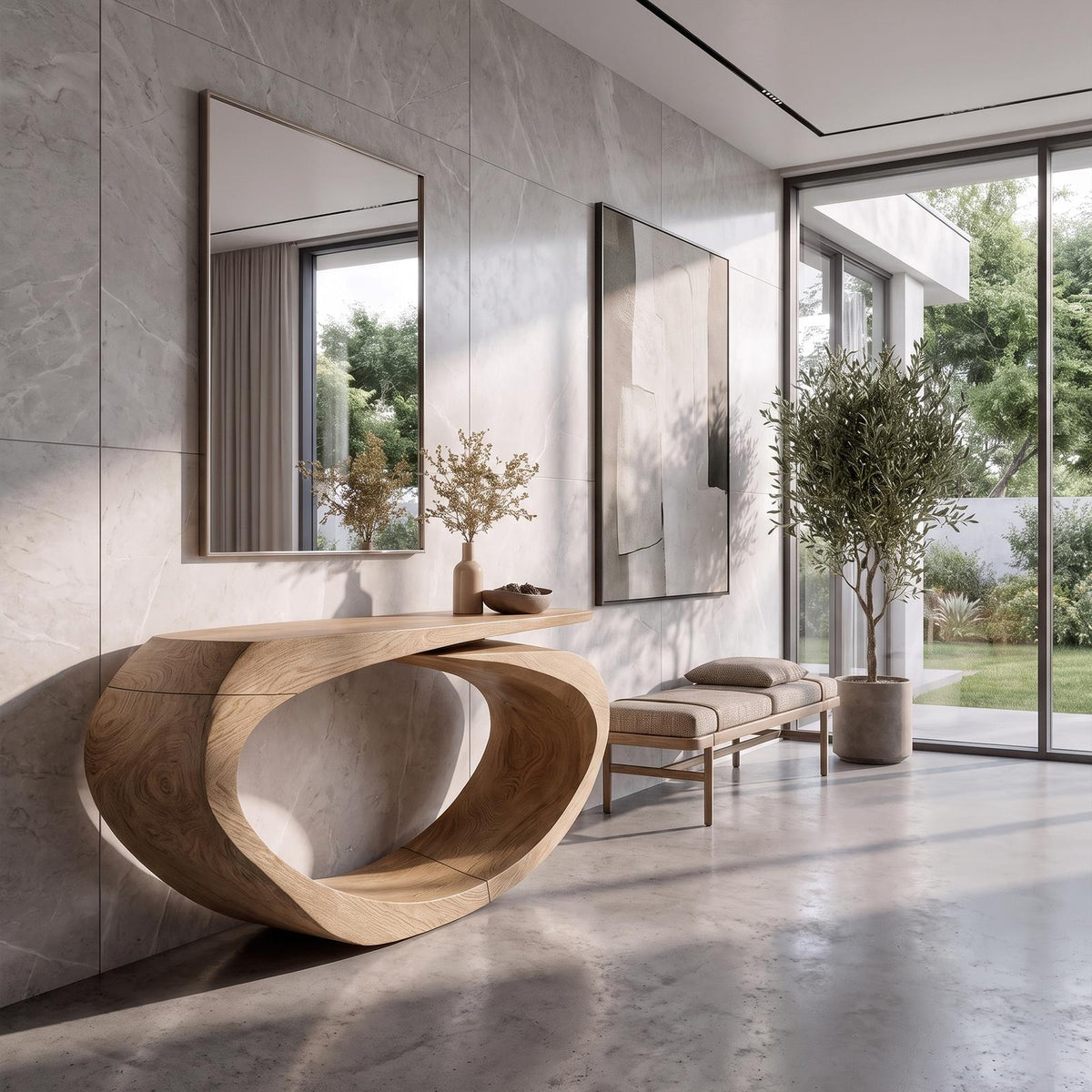 Sculptural Console Table Asymmetrical Hollow Base Design For Entryway SINLKICS684