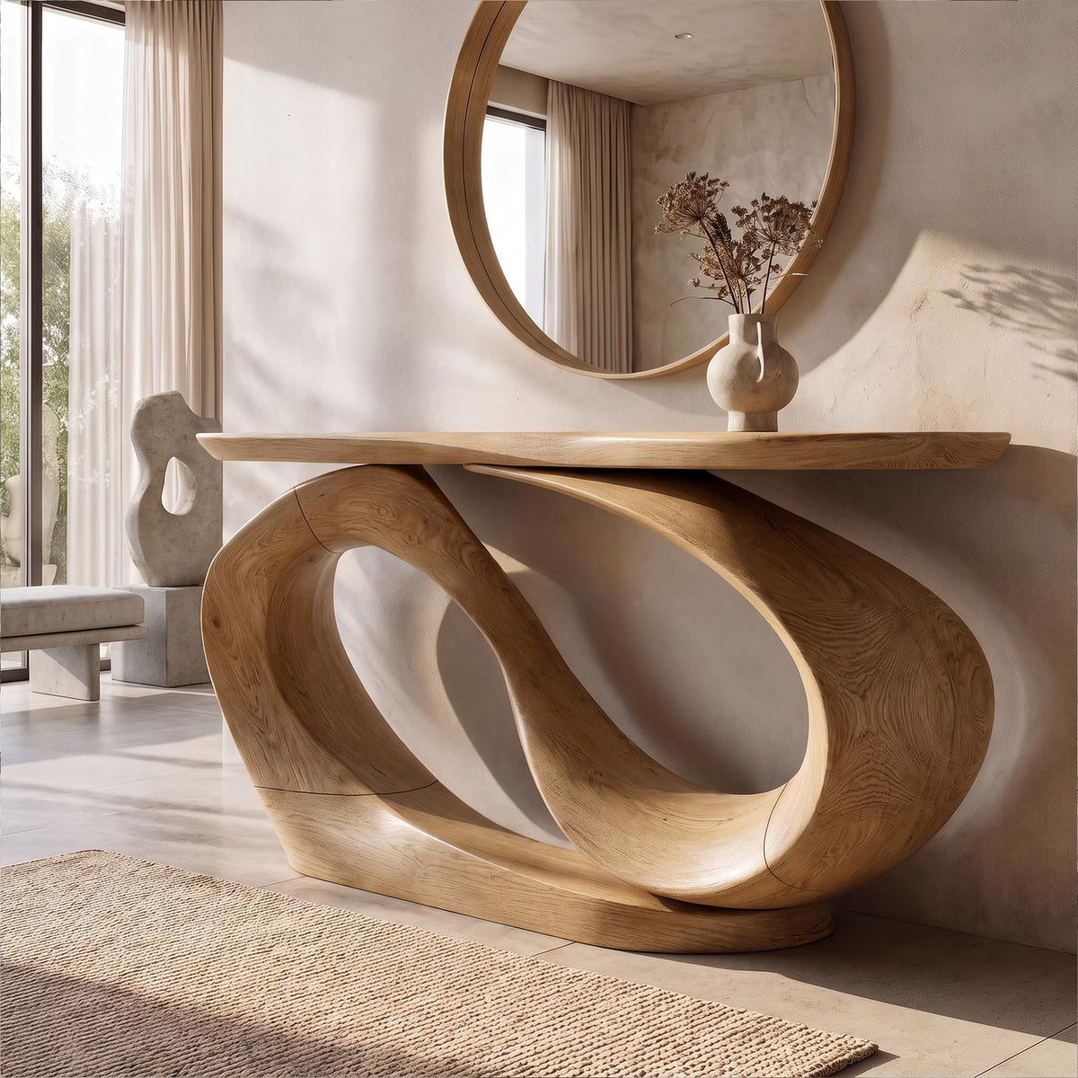 Organic Sculptural Console Table Hollow Oval Base Design For Entryway Foyer Hallway SINLKICS685