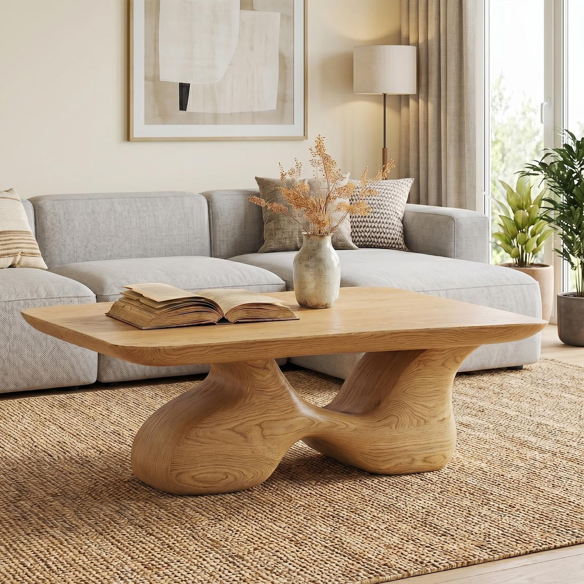 Mid Century Wooden Coffee Table, Retro Solid Wood Center Accent Table for Living Room Lounge