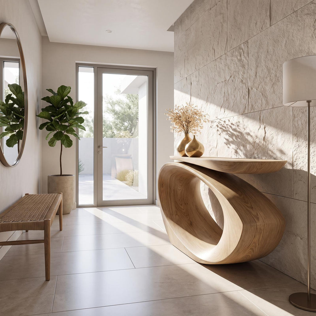 Sculptural Console Table Asymmetrical Hollow Oval Base Design For Foyer SINLKICS688