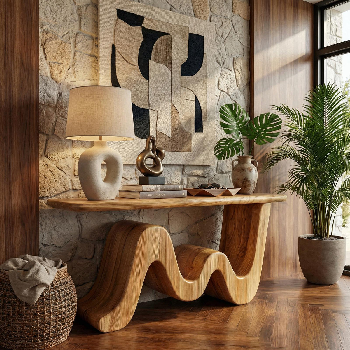 Wave Console Table Solid Wood Soft Curved Shape Living Room And Entryway