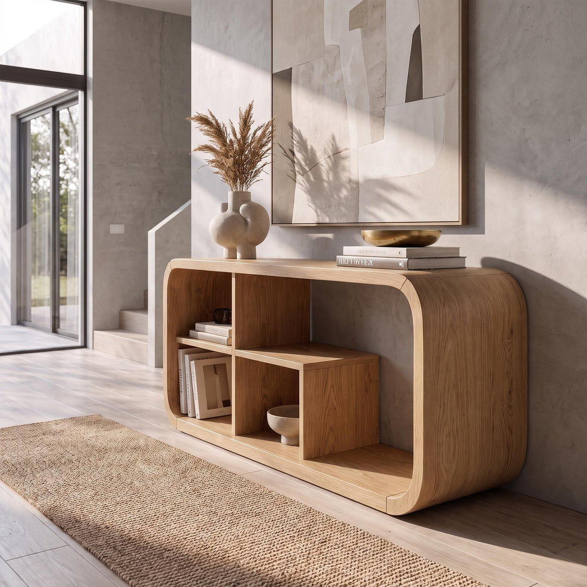 Modern Organic Console Table Sculptural Curved Design Open Storage For Entryway Living Room SINLKICS690