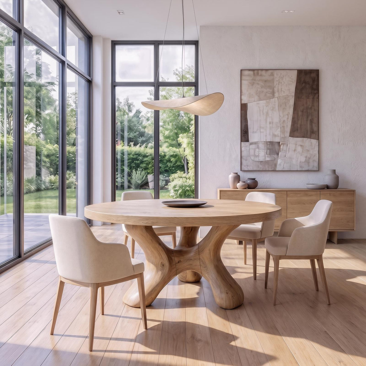 Contemporary Round Dining Table With Flowing Crossed Design For Dining Room And Living Room