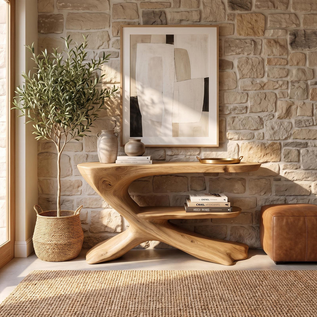 Organic Console Table, Natural Solid Wood Entryway Sofa Table for Living Room & Foyer