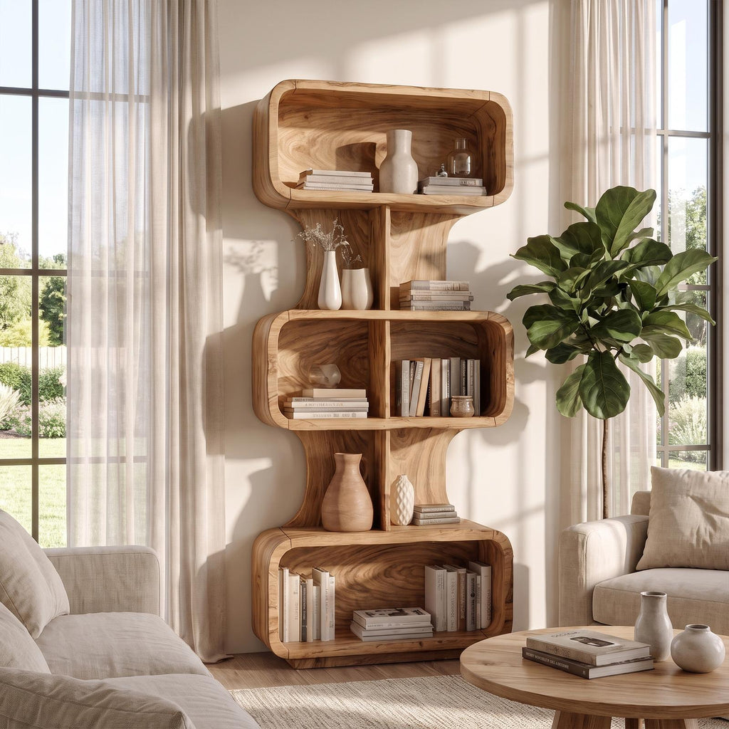 Mid Century Bookshelf Handcrafted Solid Wood Design For Home Office