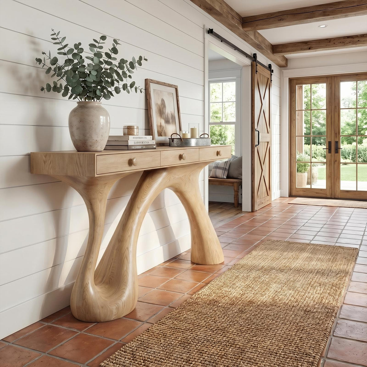 Spry Interior Modern Sculptural Console Table, Handcrafted Solid Wood Entryway Sofa Table & Living Room Accent, SINLKICS563