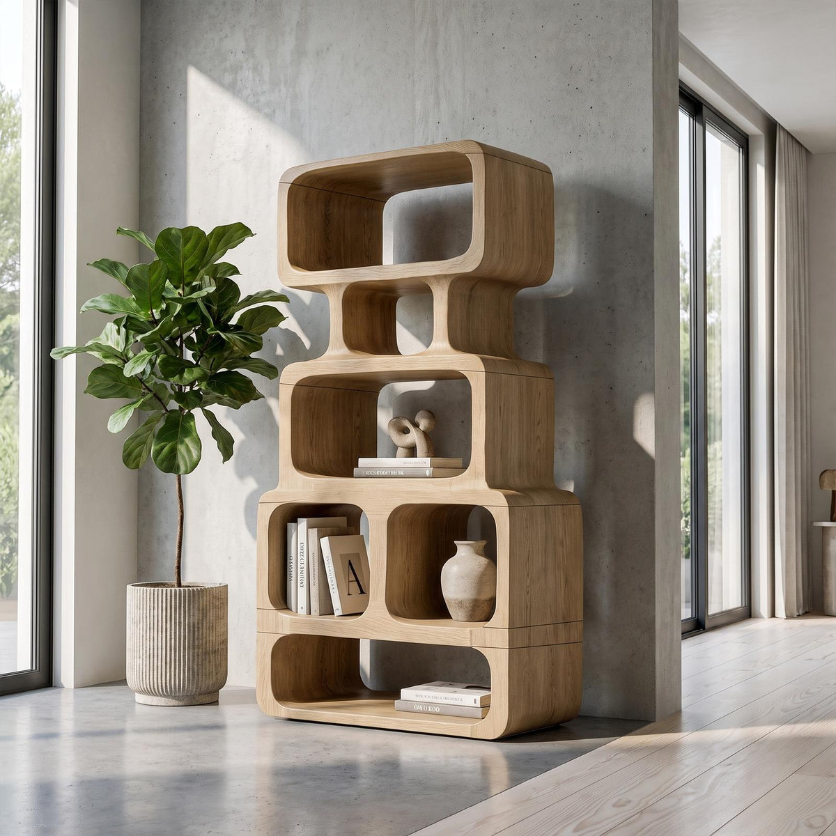 Modern Bookshelf Handcrafted Solid Wood Design For Home Library