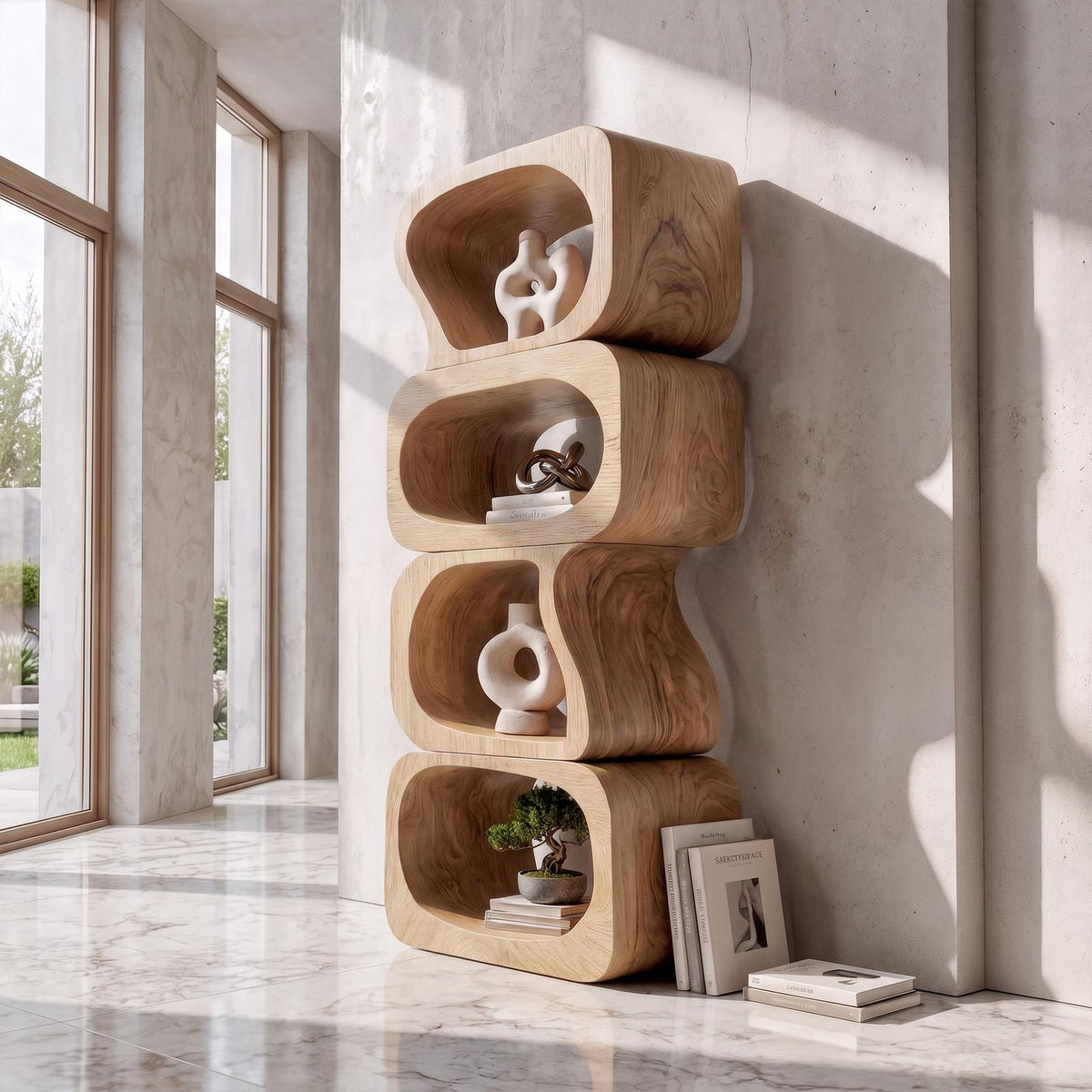 Statement Bookshelf Handcrafted Sculptural Cube Design For Living Room