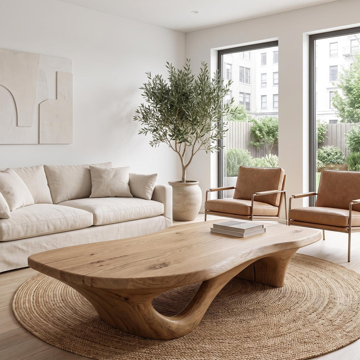 Nature Inspired Coffee Table With Wood Base For Living Room SINLKICF418