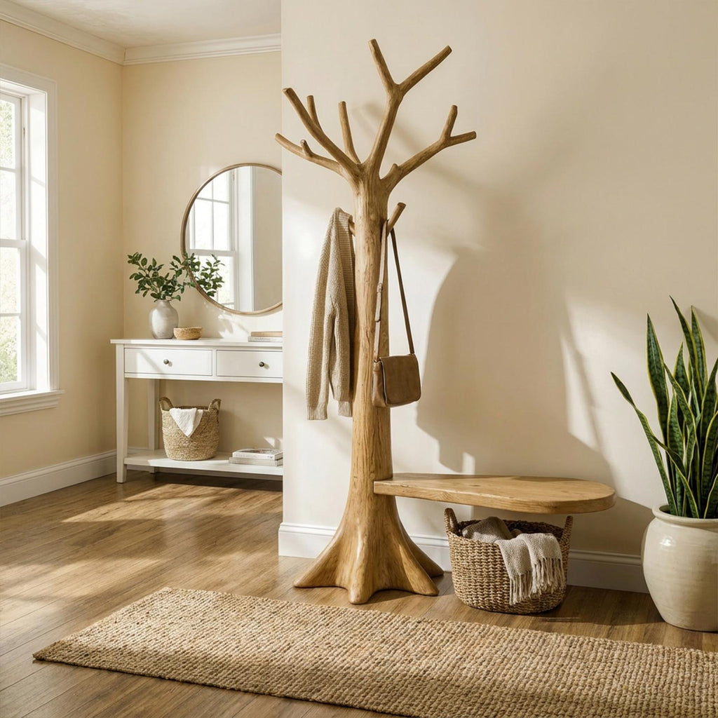 Sculptural Tree Coat Rack Solid Wood Entryway Interior Statement Decor