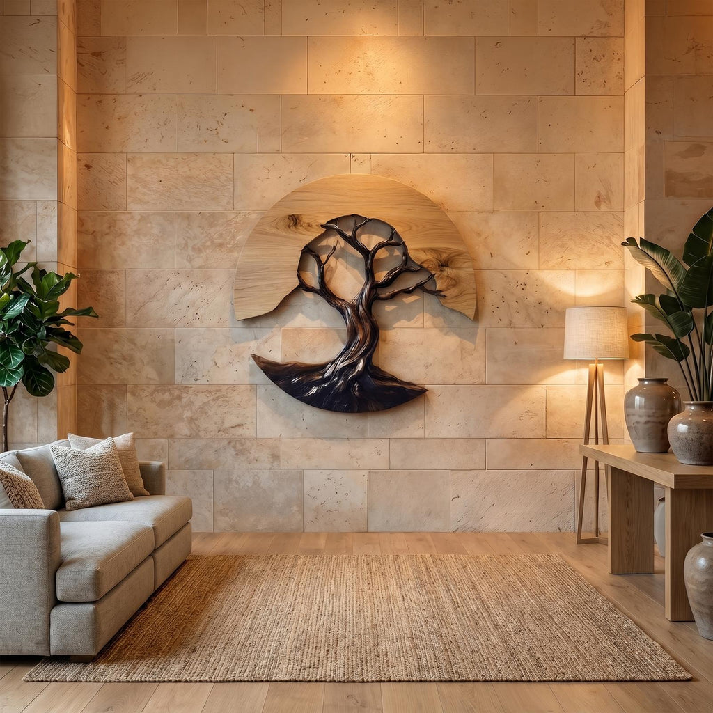 Contemporary Wooden Tree Wall Sculpture, Handcrafted Nature Hanging Art Decor for Living Room