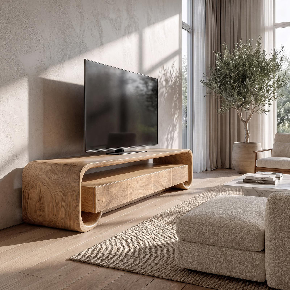 Modern TV Cabinet With Minimal Organic Design For Living Room And Lounge