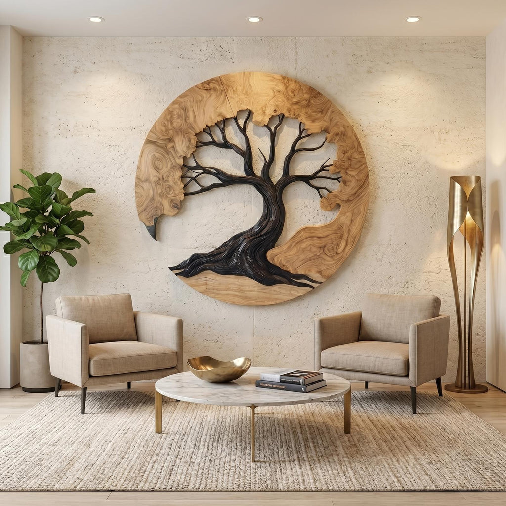 Sculptural Wooden Tree Wall Decor, 3D Hanging Branch Art Sculpture for Living Room & Bedroom