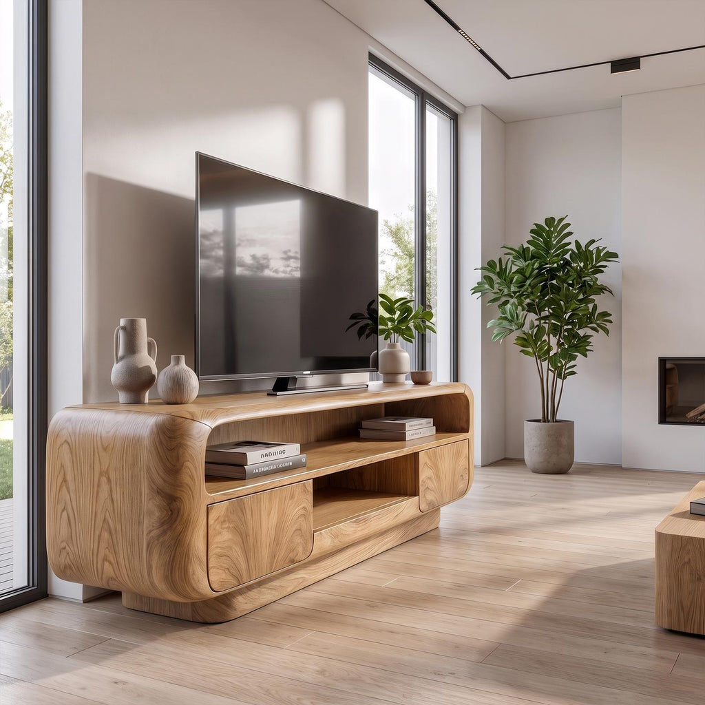 Rustic TV Stand With Handcrafted Organic Design For Living Room And Lounge