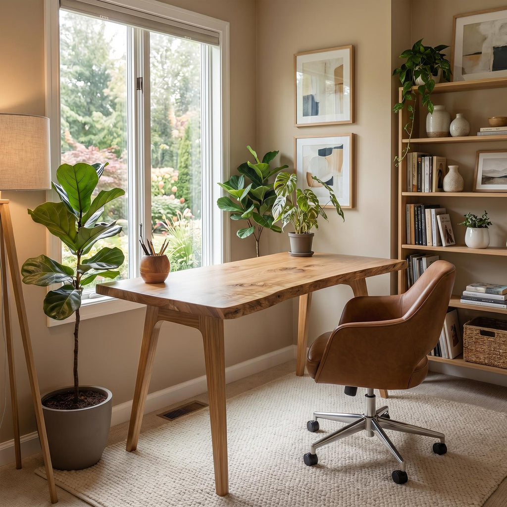 Rustic Solid Wood Desk, Handcrafted Computer Writing Table for Home Office & Study Room