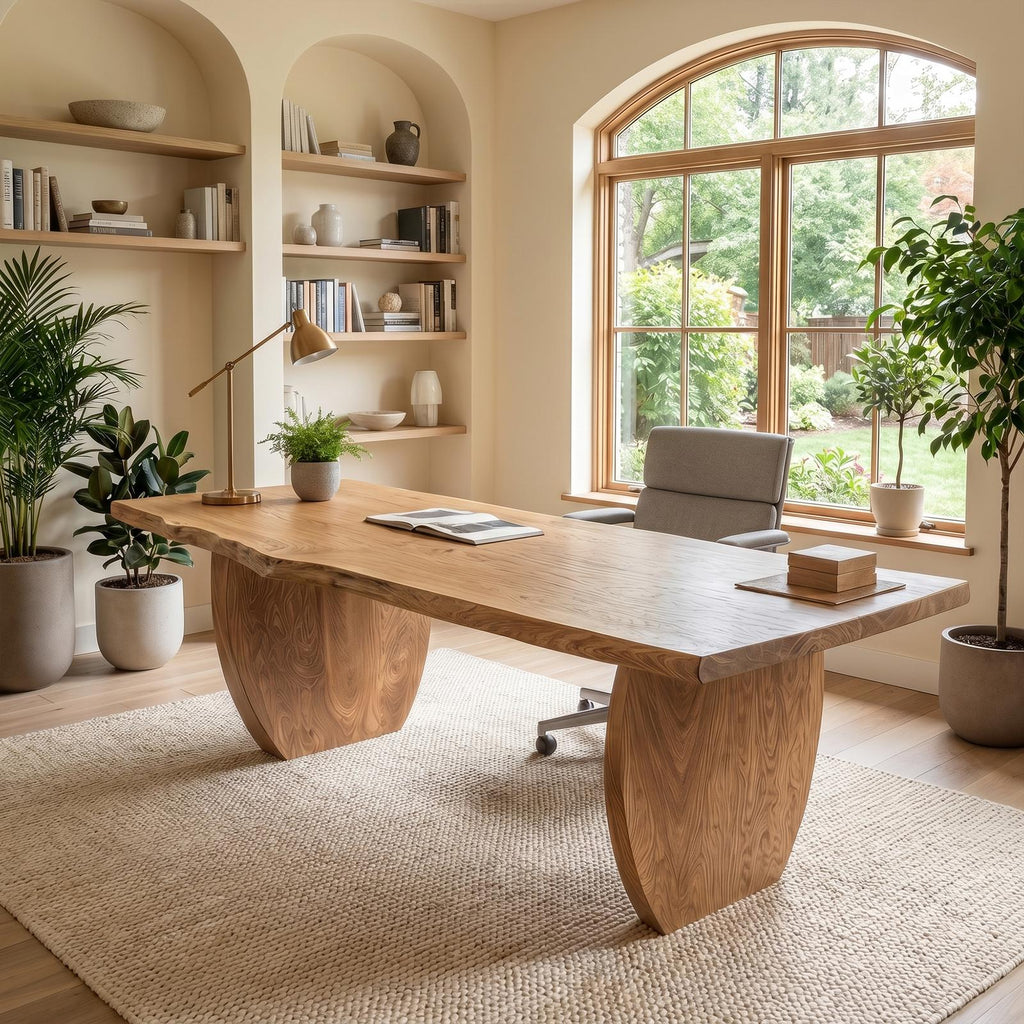Organic Wooden Executive Desk, Large Handcrafted Writing Table for Home Office Study Room