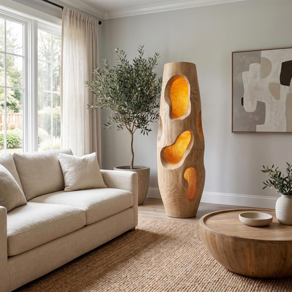 Sculptural Floor Lamp, Natural Driftwood Form Tall Standing Light for Living Room & Bedroom