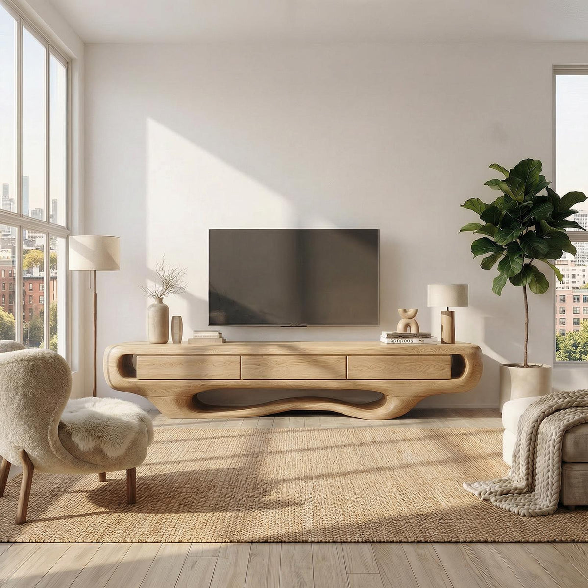 Rustic TV Cabinet, Solid Wood Low Profile Media Console, Entertainment Center TV Stand for Living Room