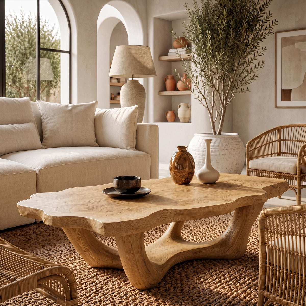 Handcrafted Live Edge Coffee Table Sculptural Design For Living Room