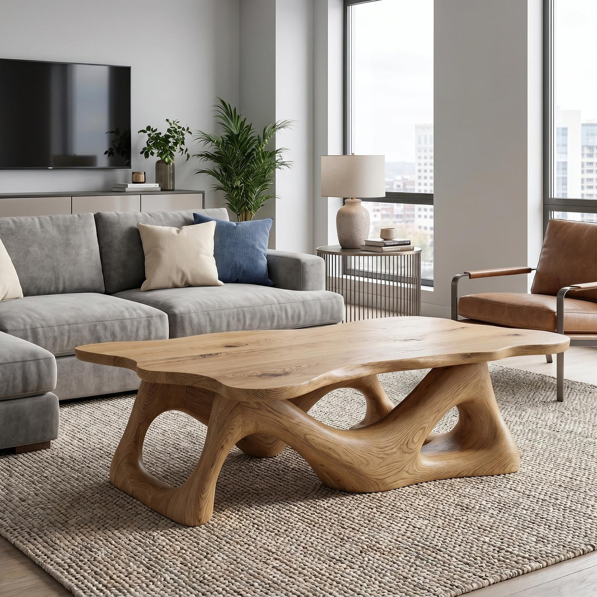 Nature Inspired Coffee Table Sculptural Ring Base For Living Room